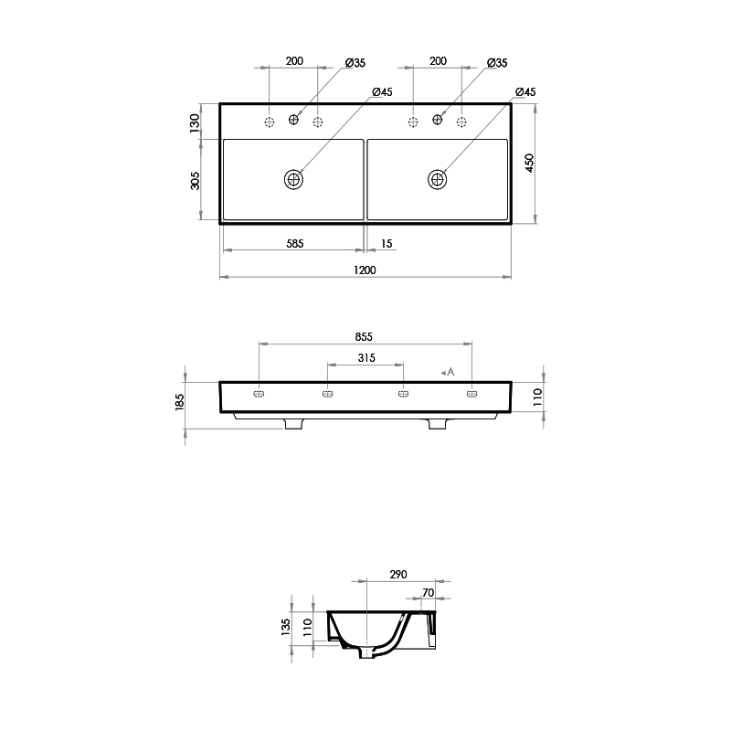 Parisi Velca 120 Double Bowl Wall Basin