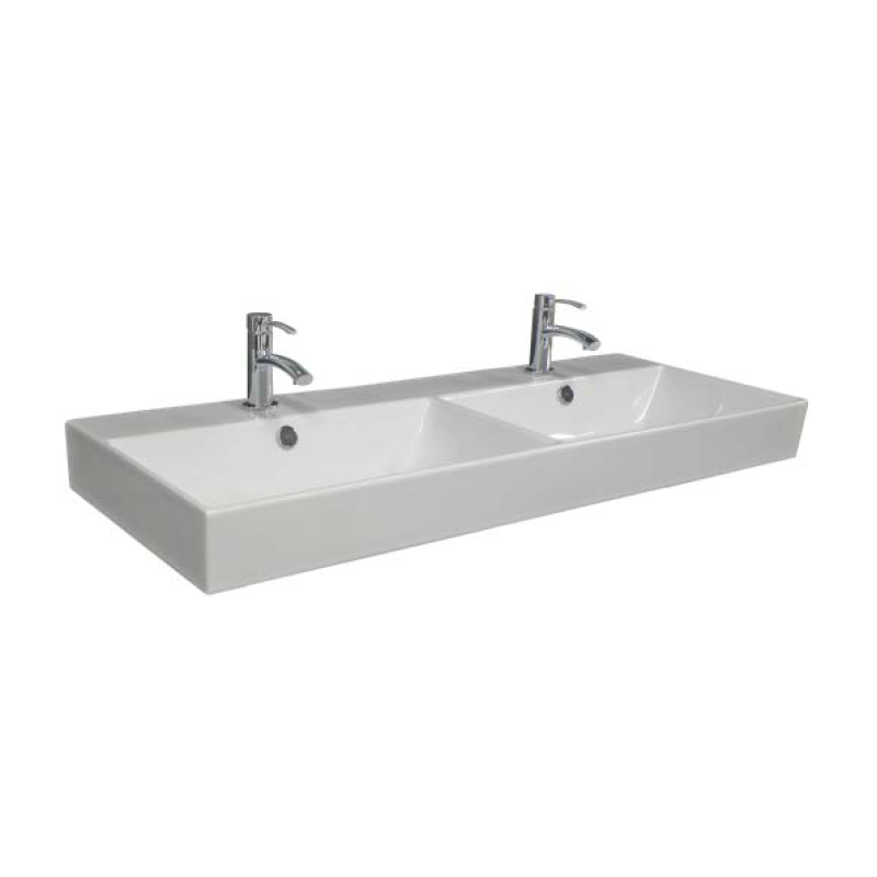 Parisi Velca 120 Double Bowl Wall Basin - 6 Tap Holes - Gloss White - TC18126/S