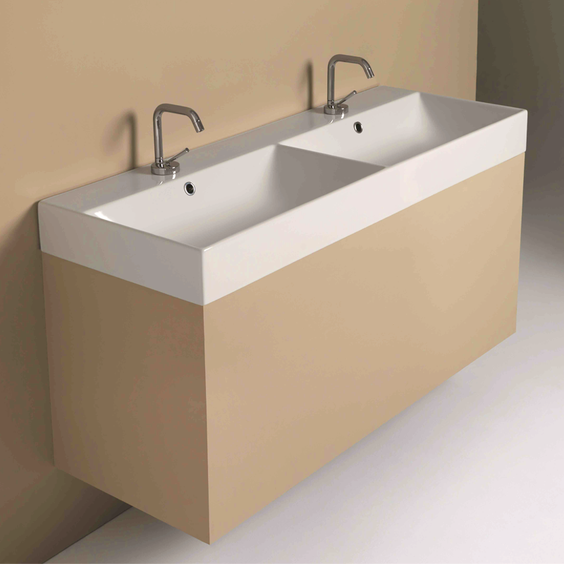 Parisi Velca 120 Double Bowl Inset Basin - 2 Tap Holes - Gloss White - TC18122