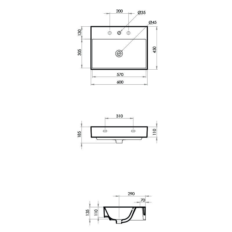 Parisi Velca 60 Back to Wall Inset Basin