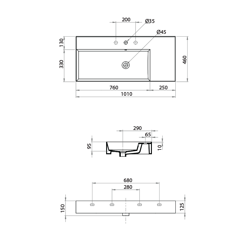 Parisi Twenty 100 Left Wall Basin