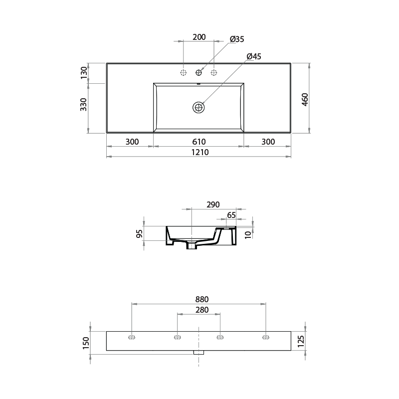 Parisi Twenty 120 Centre Bowl Wall Basin