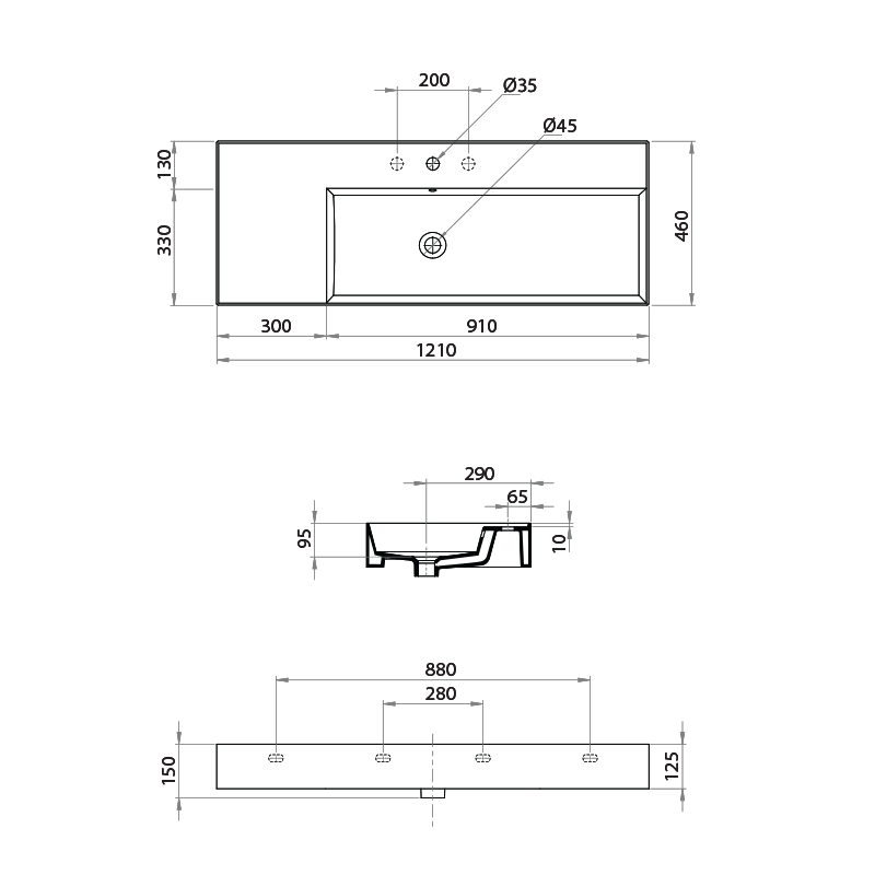 Parisi Twenty 120 Right Bowl Wall Basin