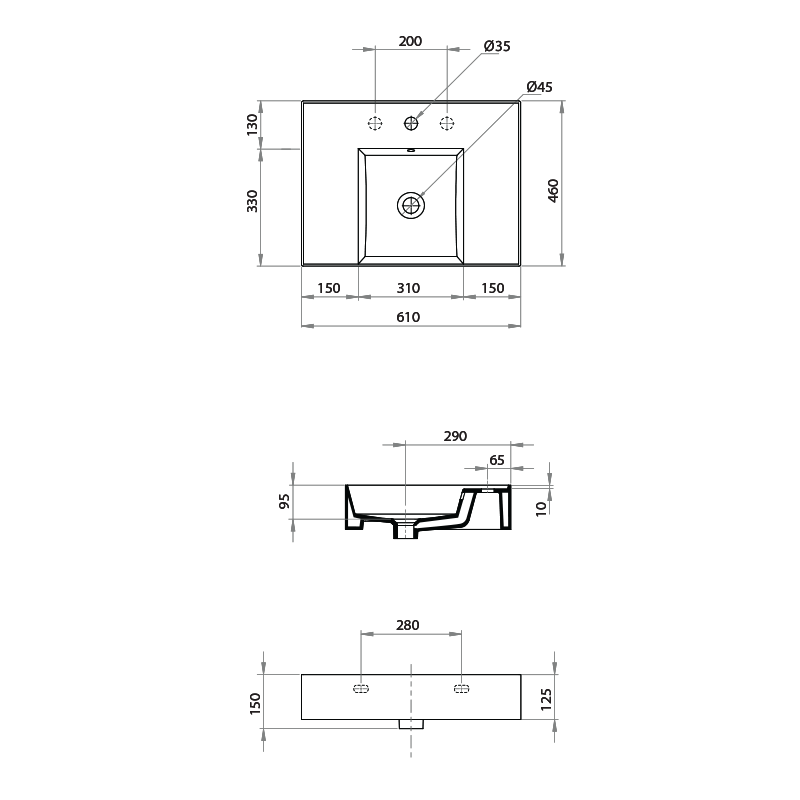 Parisi Twenty 60 Centre Bowl Wall Basin
