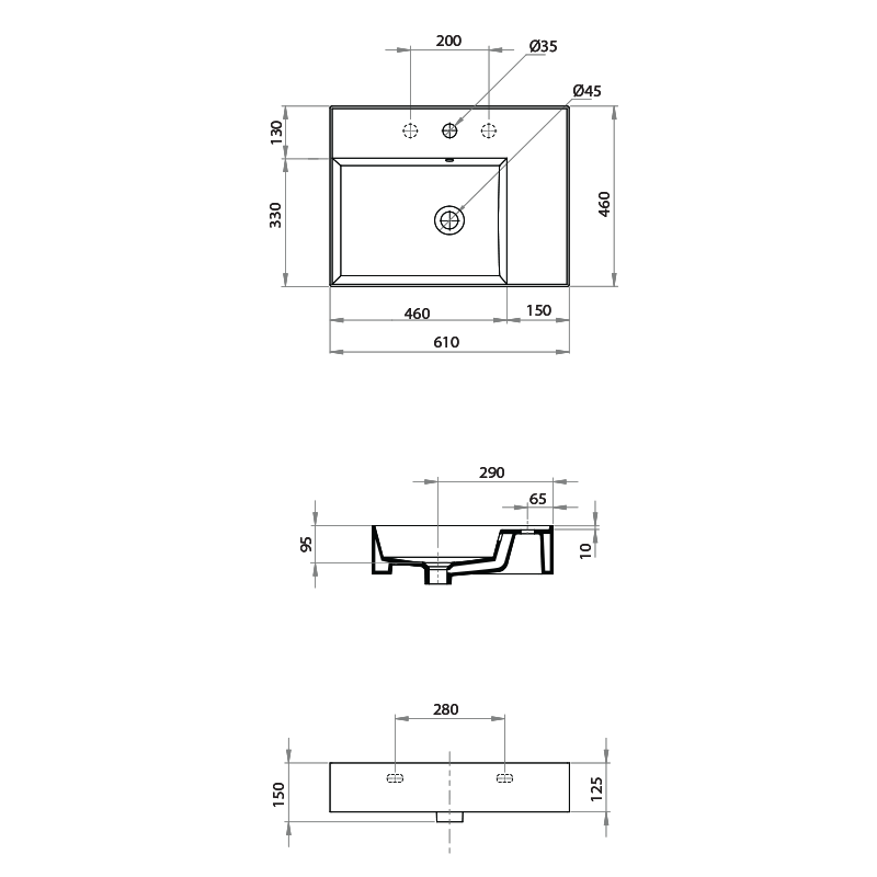 Parisi Twenty 60 Left Bowl Wall Basin