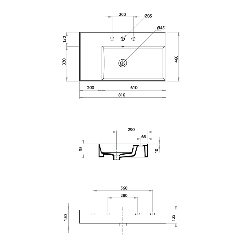 Parisi Twenty 80 Right Bowl Wall Basin