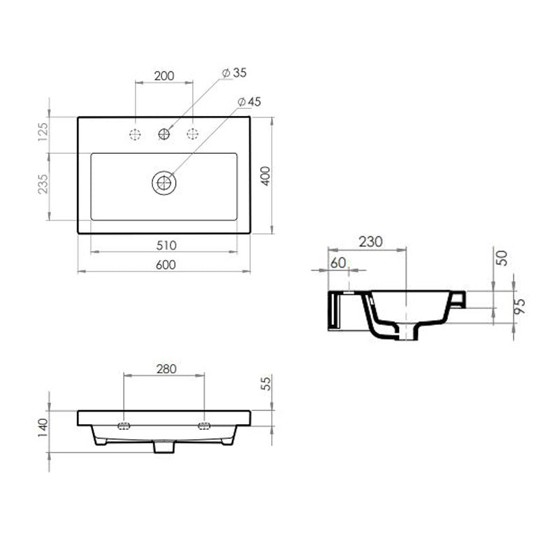 Parisi Blade 40 Wall Basin (60cm) 1TH Specification