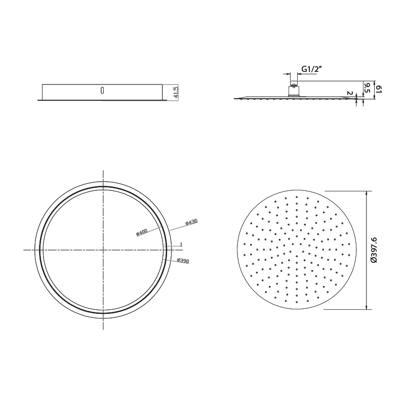 Parisi Tondo Ceiling Shower 400mm