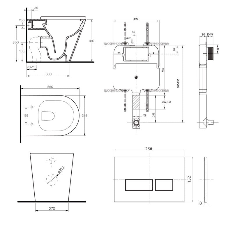 Parisi Linfa Rimless Floor Mount Package with Blade Chrome Flush Plate Specification