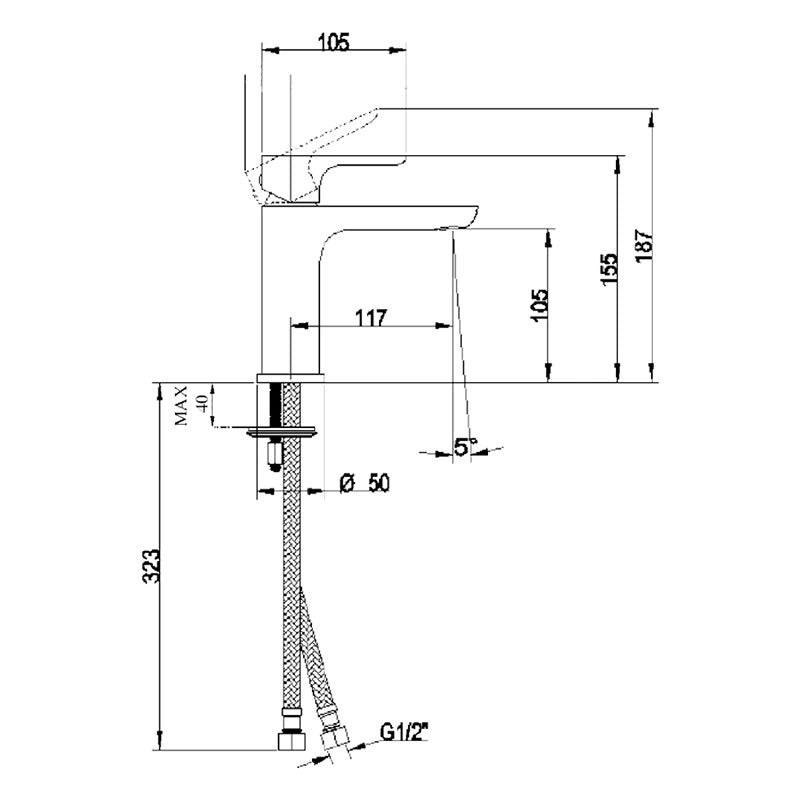 Villeroy & Boch O.Novo Basin Mixer - Brushed Nickel Specification