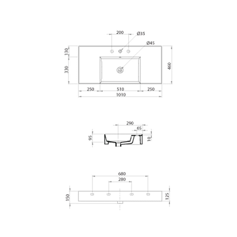 Parisi Twenty 100 Centre Bowl Bench Basin specifications