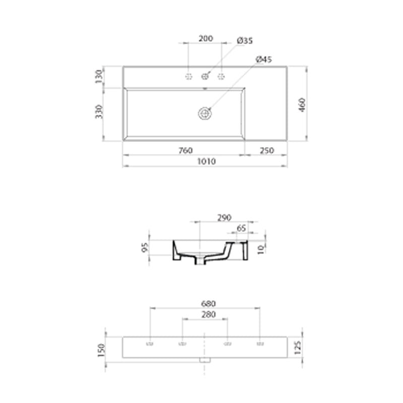 Parisi Twenty 100 Left Bowl Bench Basin specifications