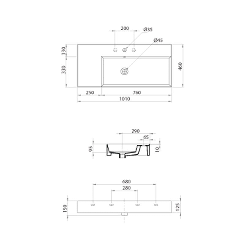 Parisi Twenty 100 Right Bowl Bench Basin specifications