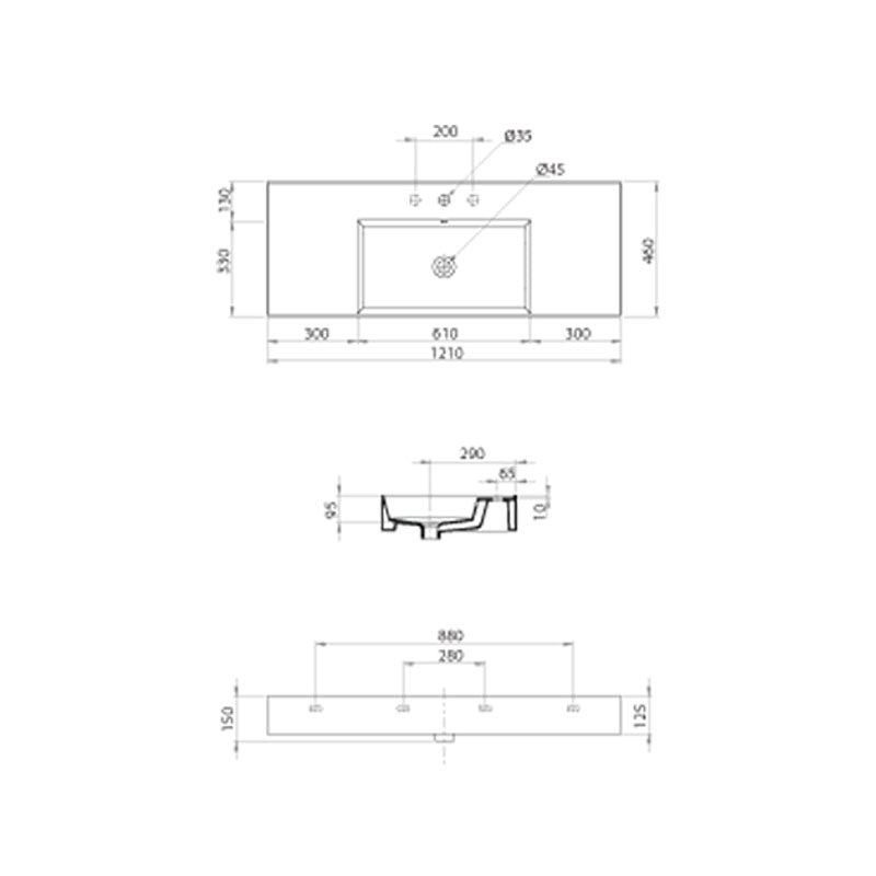 Parisi Twenty 120 Centre Bowl Bench Basin specifications