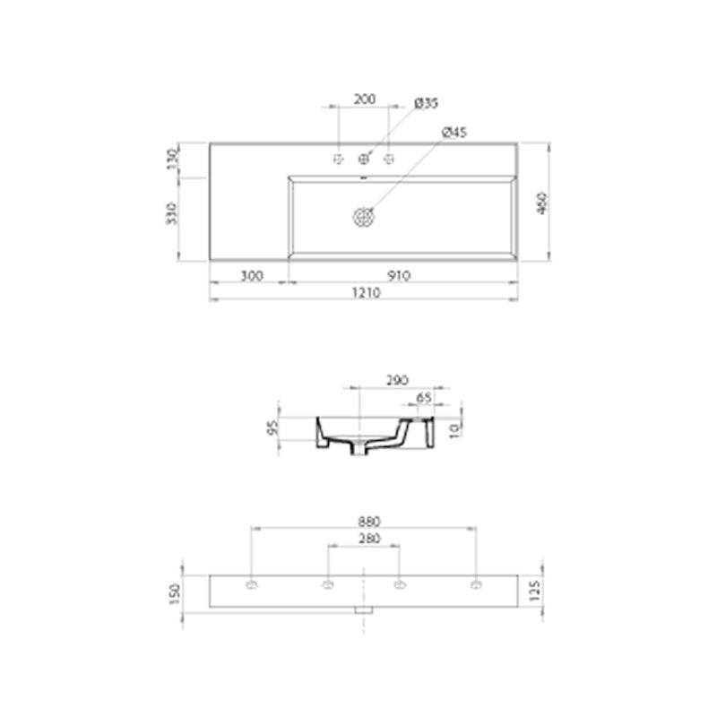 Parisi Twenty 120 Right Bowl Bench Basin specifications