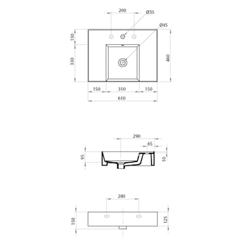 Parisi Twenty 60 Centre Bowl Bench Basin specifications