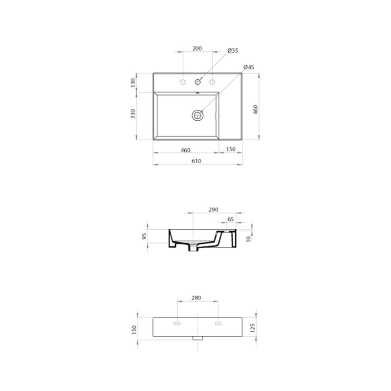 Parisi Twenty 60 Left Bowl Bench Basin specifications