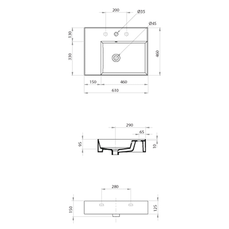 Parisi Twenty 60 Right Bowl Bench Basin specifications