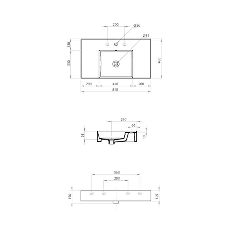 Parisi Twenty 80 Centre Bowl Bench Basin specifications