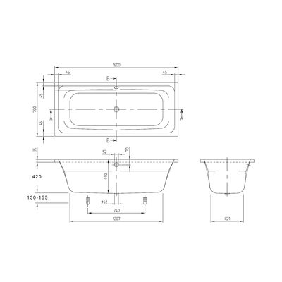 Villeroy & Boch Targa Bath | White Overflow Waste | Specifications