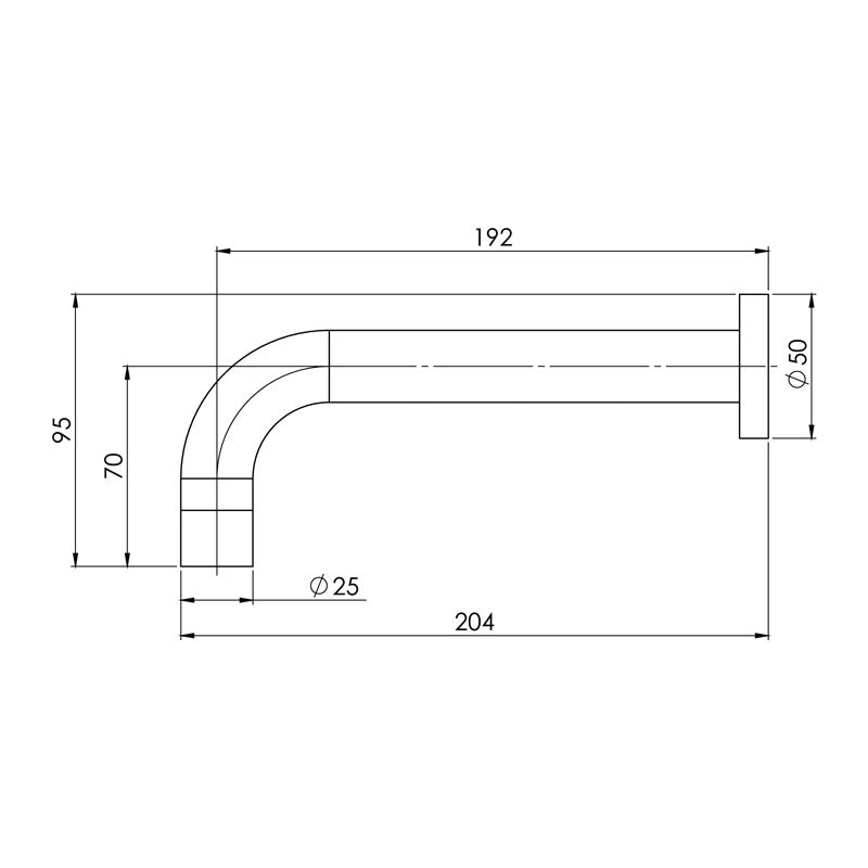Phoenix Vivid Wall Basin Outlet 200mm Curved - Chrome Specification