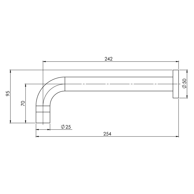 Phoenix Vivid Wall Basin Outlet 250mm Curved - Chrome Specification