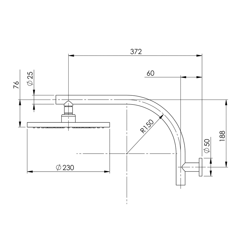 Phoenix Vivid Curved Shower Arm & 230mm Round Rose