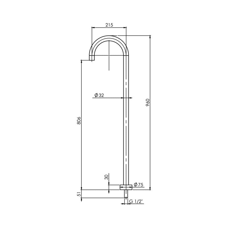 Phoenix Vivid Floor Mounted Bath Outlet 940mm - Chrome Specification