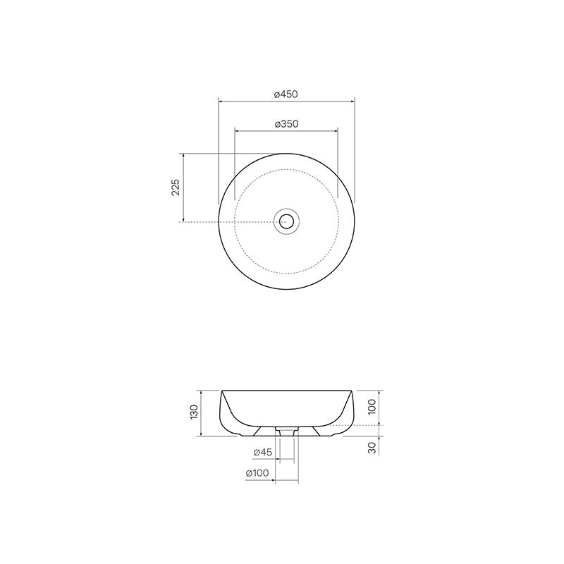 Parisi Seed Ø450 Bench Basin - Matte White Specification