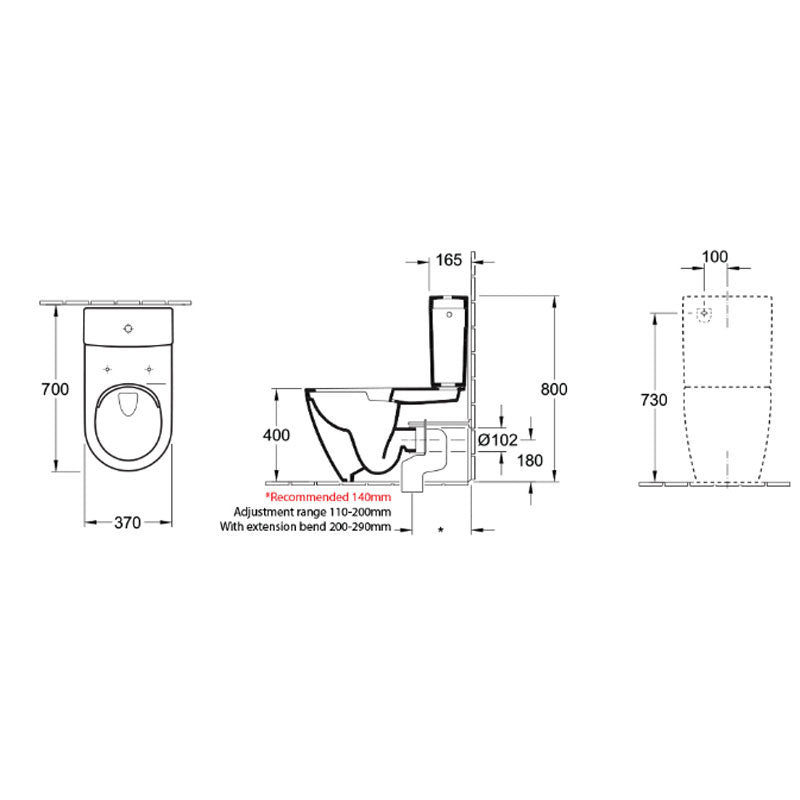 Villeroy & Boch Subway 2.0 DirectFlush BTW Toilet with Slim Seat Specifications