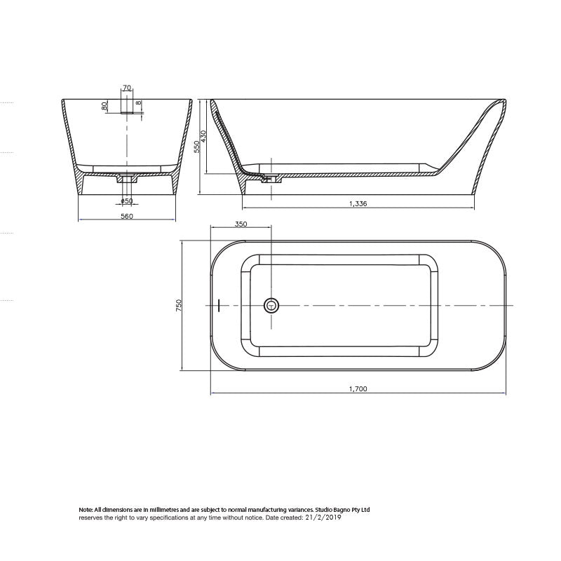 Studio Bagno Verve Freestanding Bath - Ash Grey