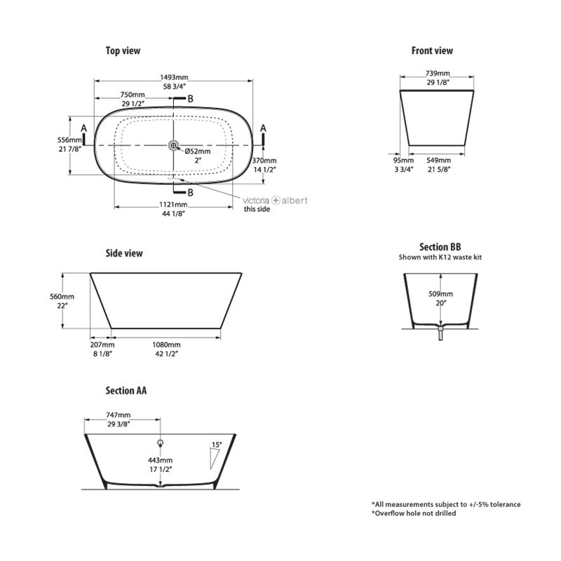 Victoria + Albert Vetralla 1493 Freestanding Bath specifications