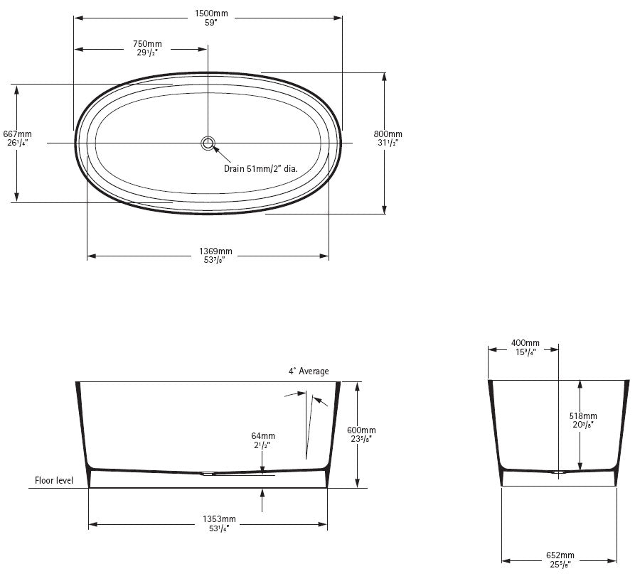 Ios Freestanding Bath Technical Drawing