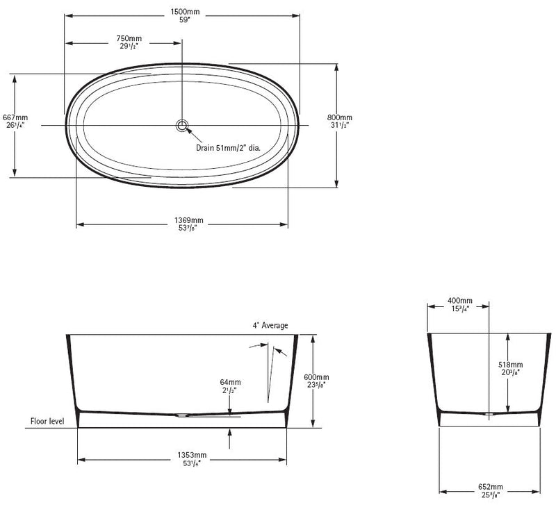 Ios Freestanding Bath Technical Drawing