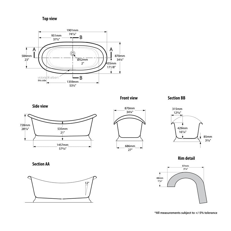 Victoria + Albert Marlborough Freestanding Bath Spec