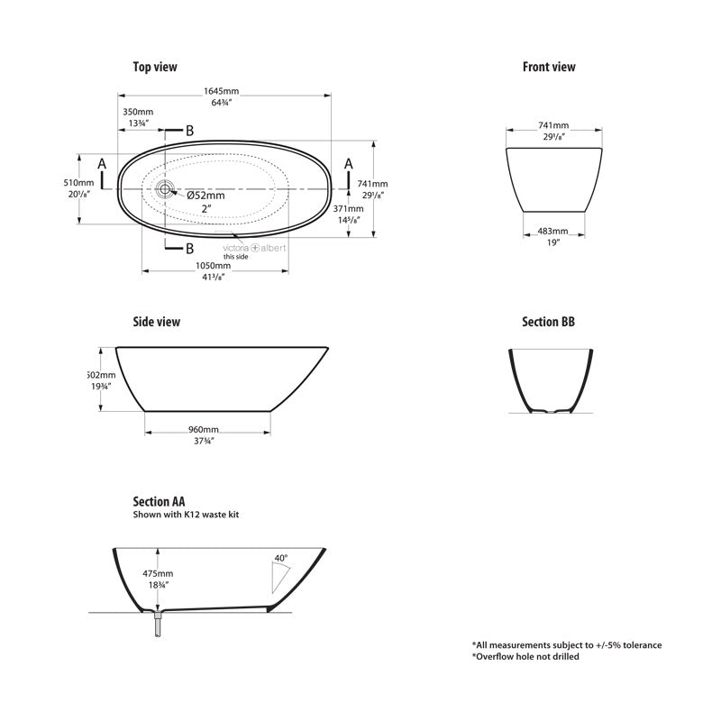 Victoria + Albert Mozzano Freestanding Bath Spec