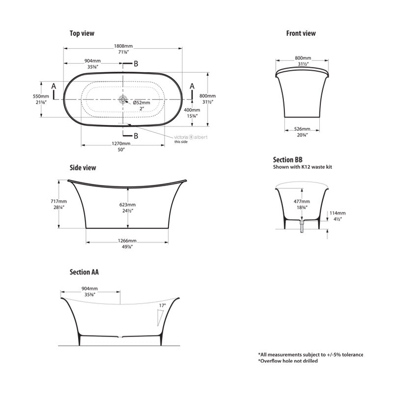 Victoria + Albert Toulouse Freestanding Bath Specs