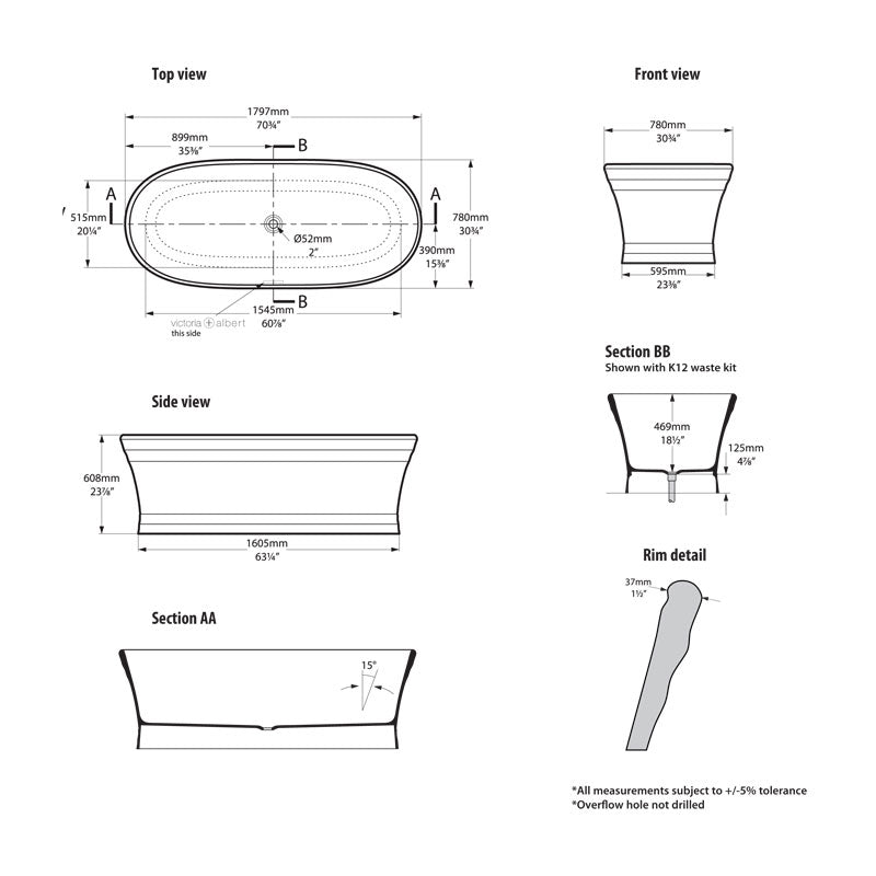 Victoria + Albert Worcester Freestanding Bath Spec