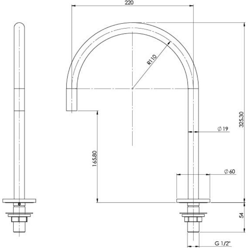 Phoenix Vivid Slimline Hob Sink Outlet 220mm Gooseneck specs