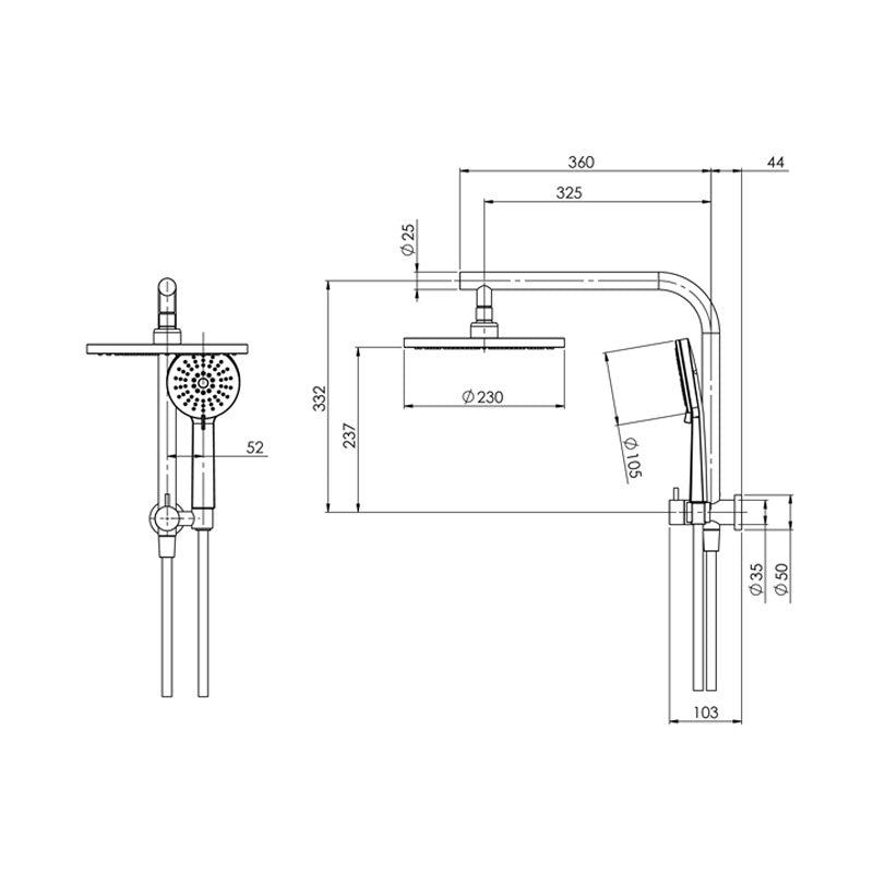 Phoenix Tapware Vivid Slimline Compact Twin Shower - Chrome Specification