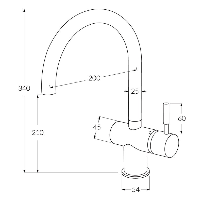 Sussex Voda Sink Mixer Curved RH Matt Black Specification