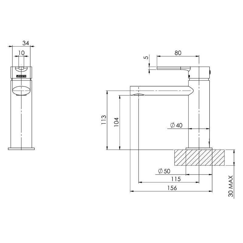 Phoenix Vivid Slimline Oval Basin Mixer Brushed Nickel specs
