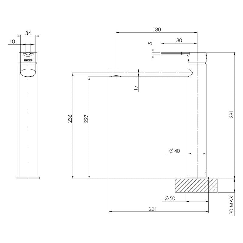 Phoenix Vivid Slimline Oval Vessel Mixer Chrome specs