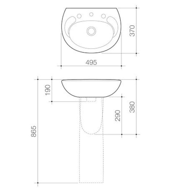 Caroma Concorde Wall Basin 1TH specifications