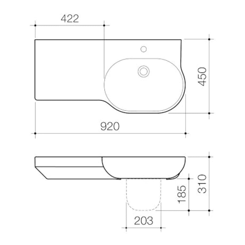 Caroma Opal 920 Wall BAsin specifications