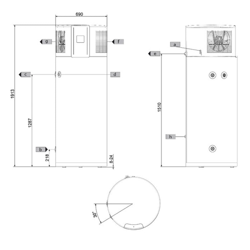Stiebel Eltron 302L Heat Pump Hot Water System Dimension