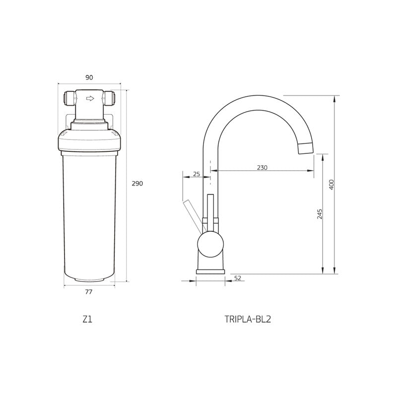 Puretec Quick Twist Undersink Filter System w/ Tripla Black Mixer Tap Specification