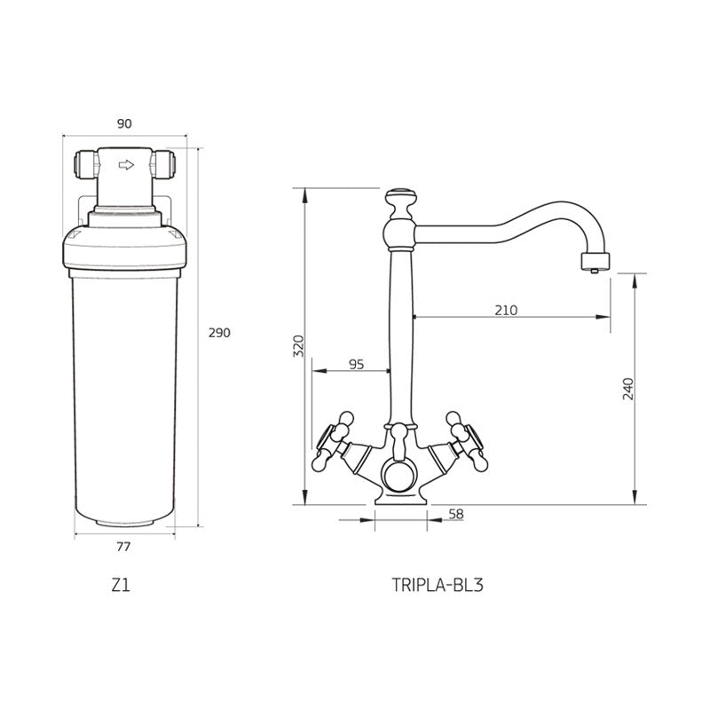 Puretec Quick Twist Undersink Filter System w/ Heritage Tripla Black Mixer Tap Specification