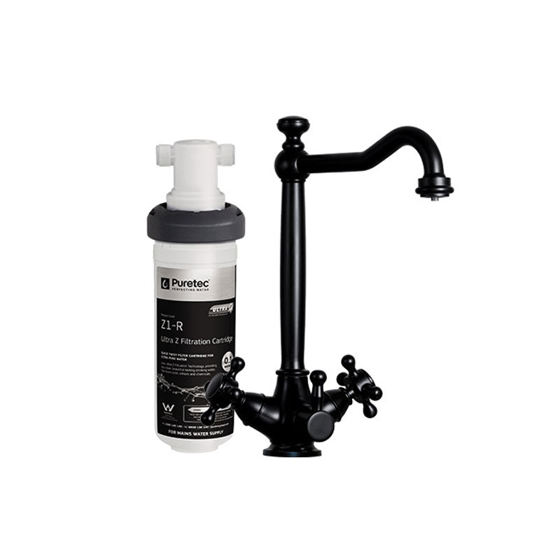 Puretec Quick Twist Undersink Filter System w/ Heritage Tripla Black Mixer Tap
