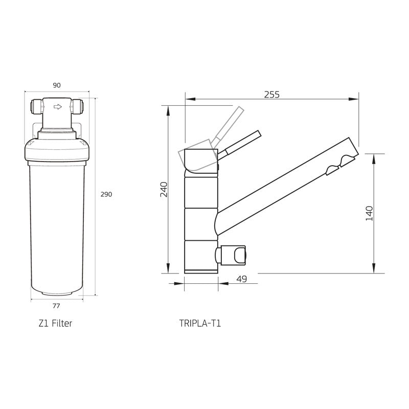 Puretec Quick Twist Undersink Filter using Ultra Z Filtration Technology with Tripla™ T1 LED Mixer Tap Specification